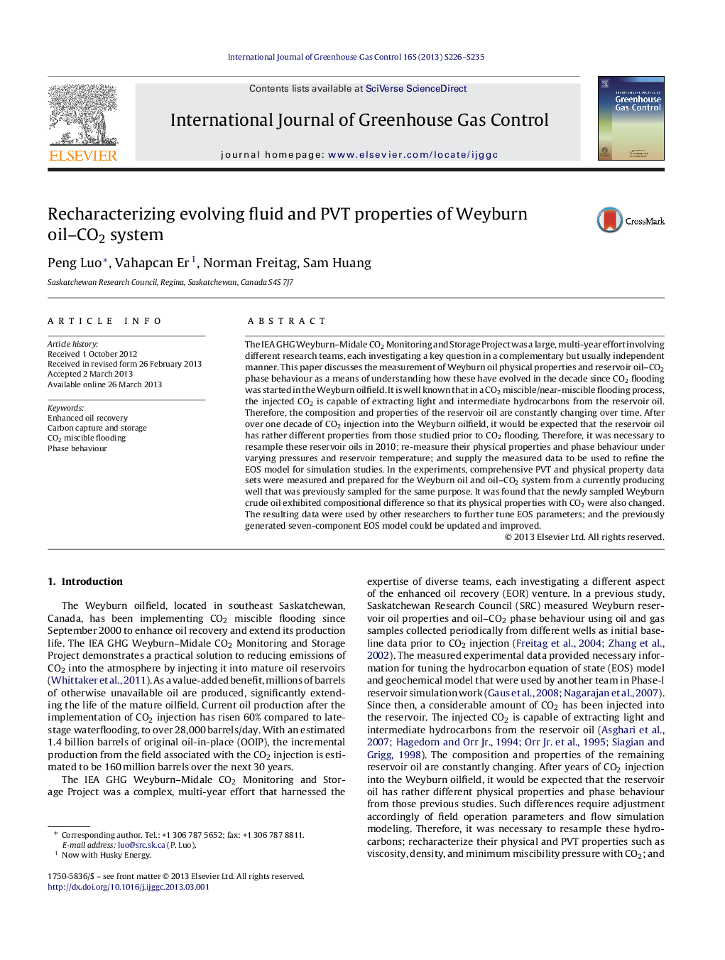 Recharacterizing evolving fluid and PVT properties of Weyburn oil–CO2 system