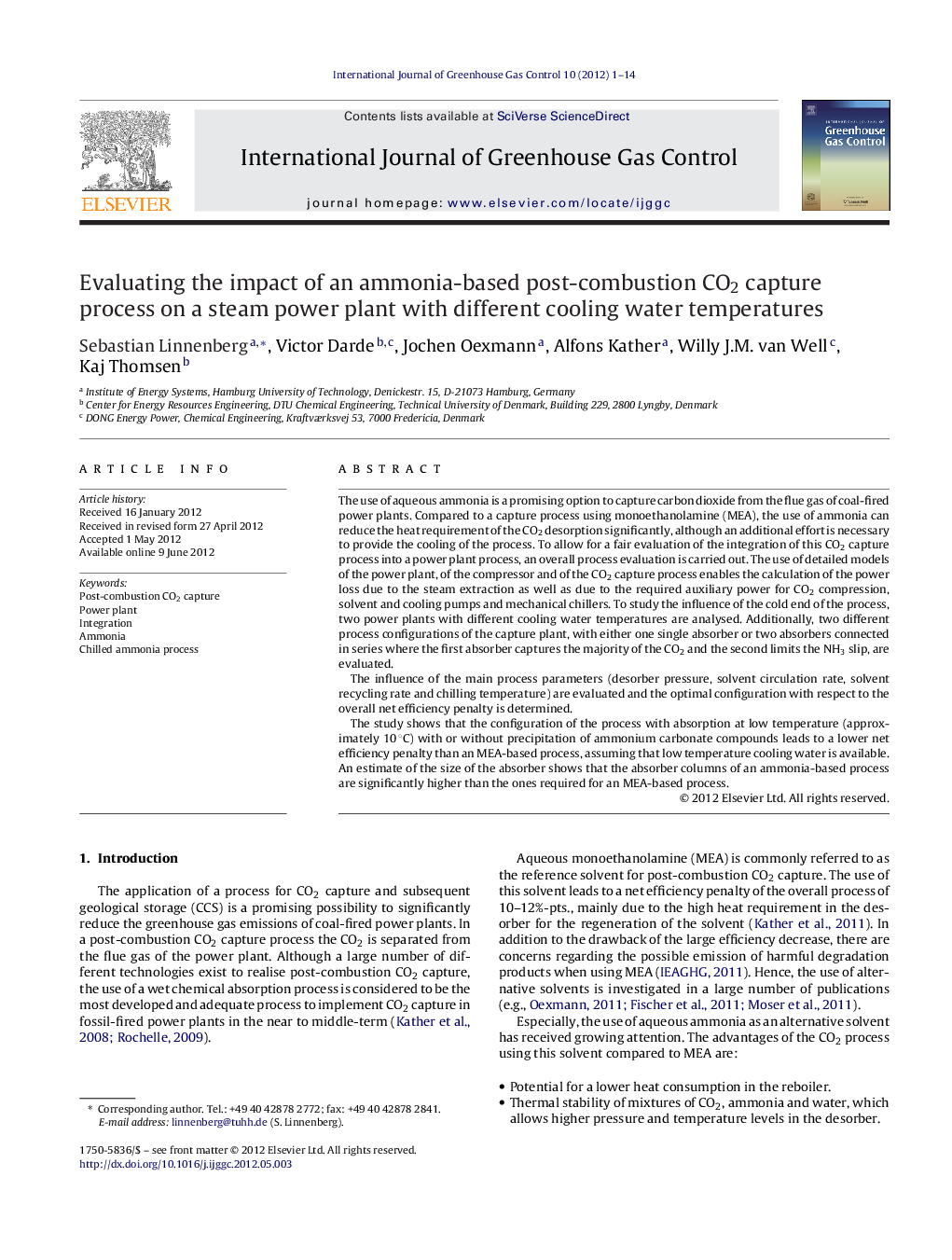 Evaluating the impact of an ammonia-based post-combustion CO2 capture process on a steam power plant with different cooling water temperatures