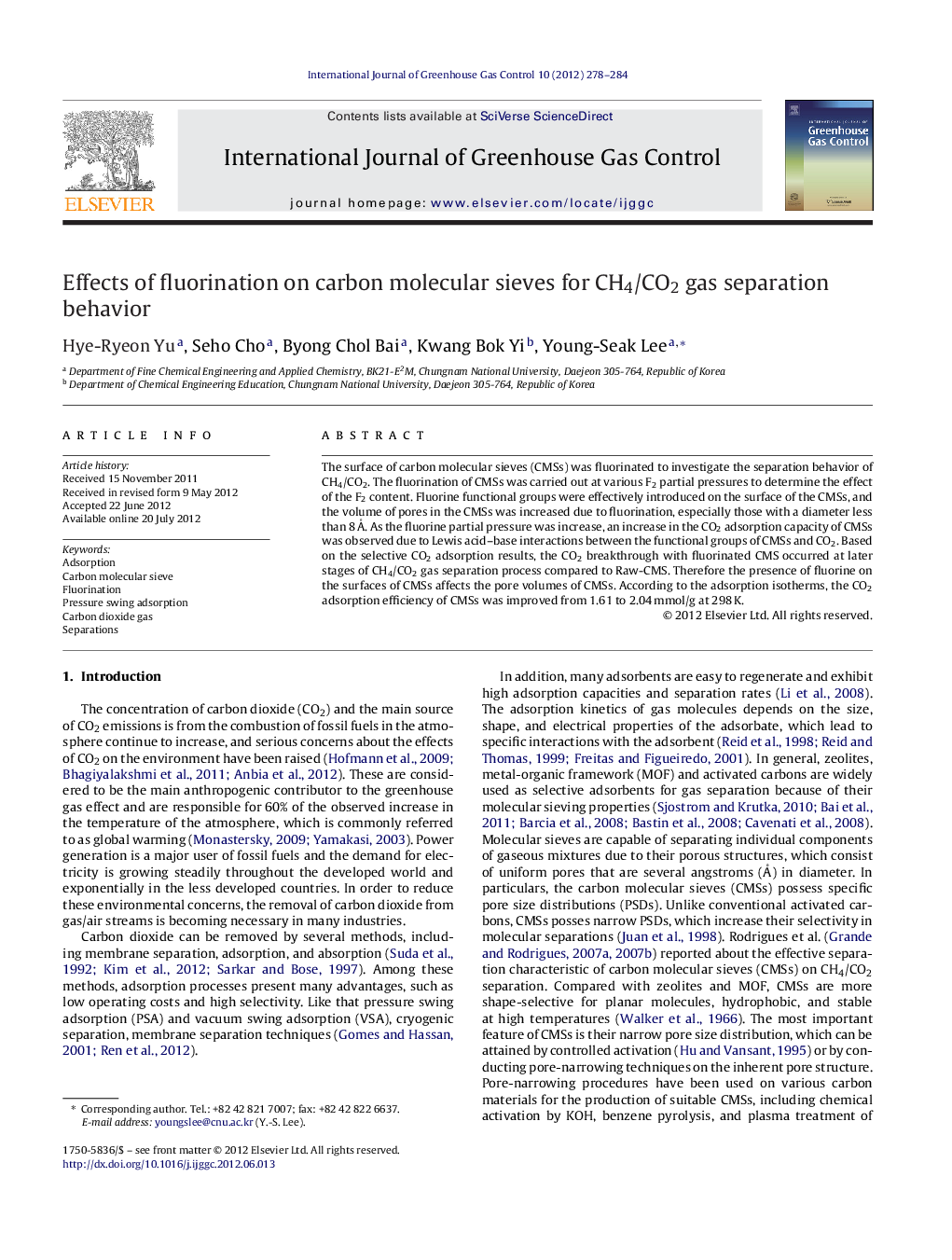 Effects of fluorination on carbon molecular sieves for CH4/CO2 gas separation behavior