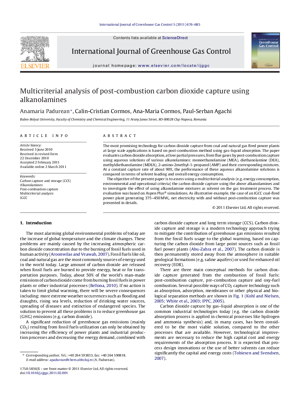 Multicriterial analysis of post-combustion carbon dioxide capture using alkanolamines