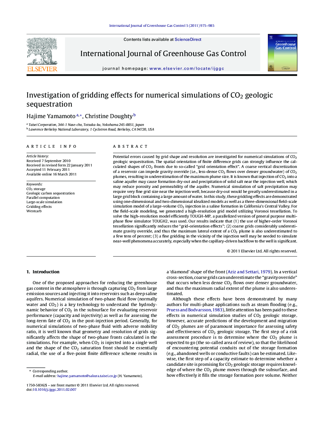Investigation of gridding effects for numerical simulations of CO2 geologic sequestration