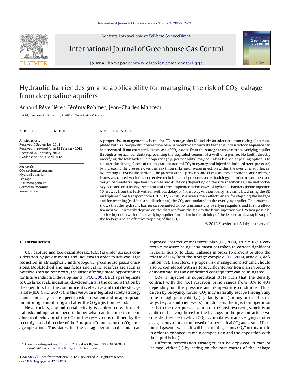 Hydraulic barrier design and applicability for managing the risk of CO2 leakage from deep saline aquifers