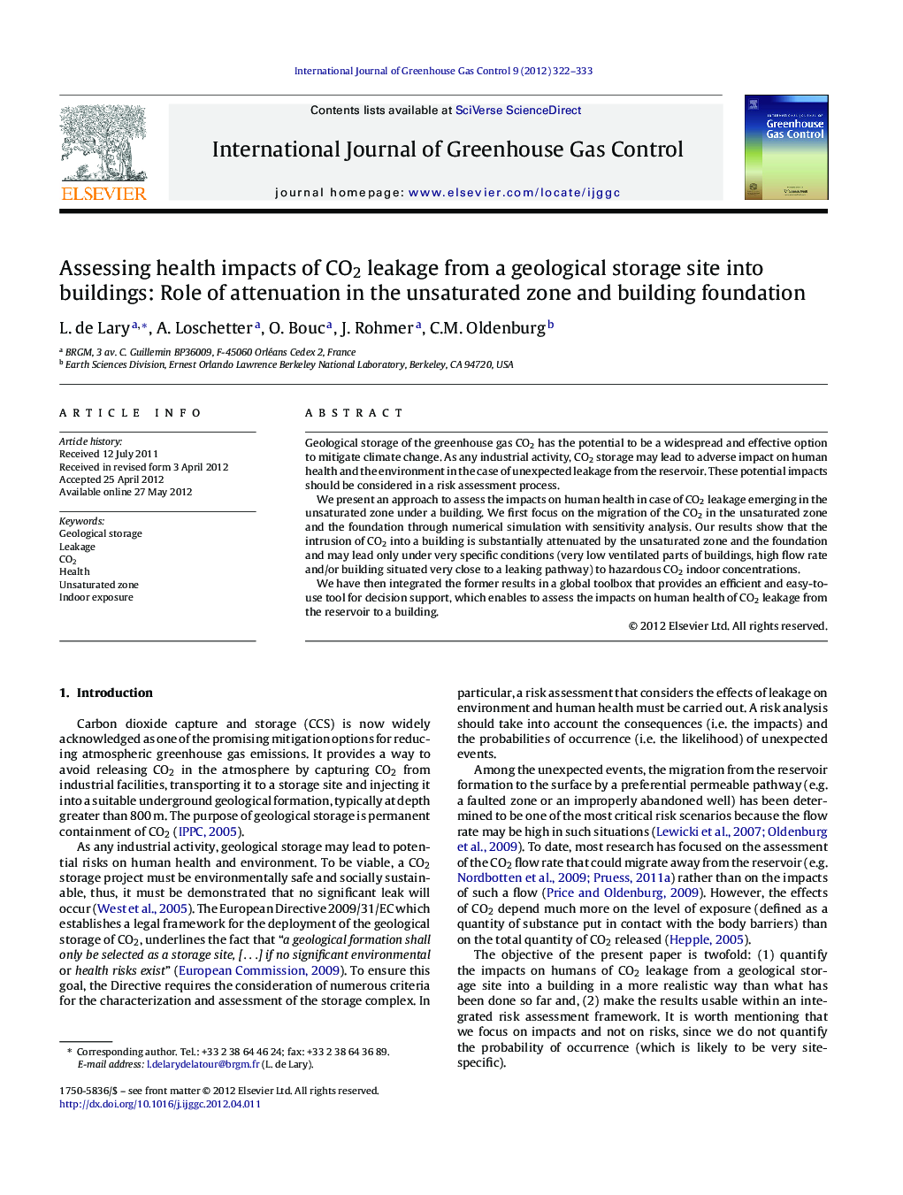 Assessing health impacts of CO2 leakage from a geological storage site into buildings: Role of attenuation in the unsaturated zone and building foundation