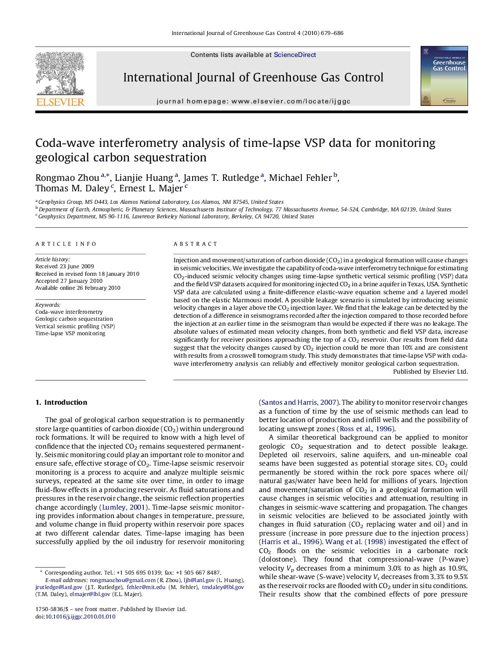 Coda-wave interferometry analysis of time-lapse VSP data for monitoring geological carbon sequestration