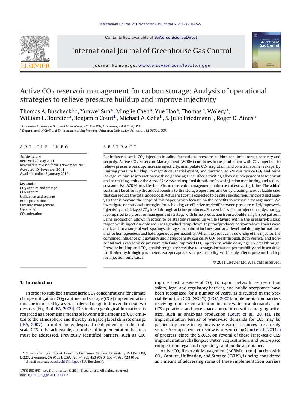 Active CO2 reservoir management for carbon storage: Analysis of operational strategies to relieve pressure buildup and improve injectivity