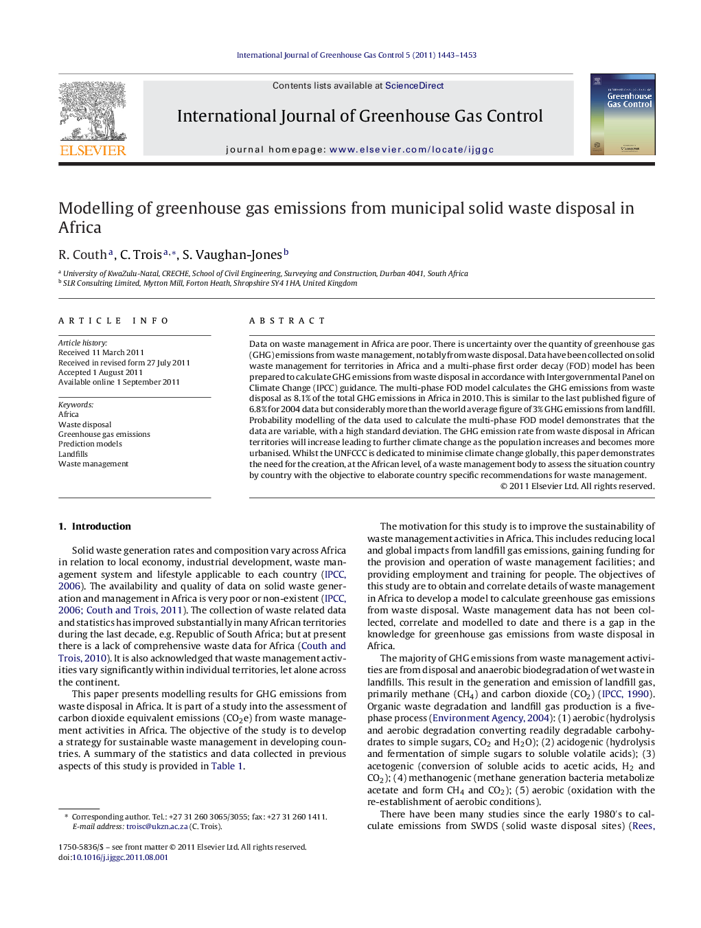 Modelling of greenhouse gas emissions from municipal solid waste disposal in Africa