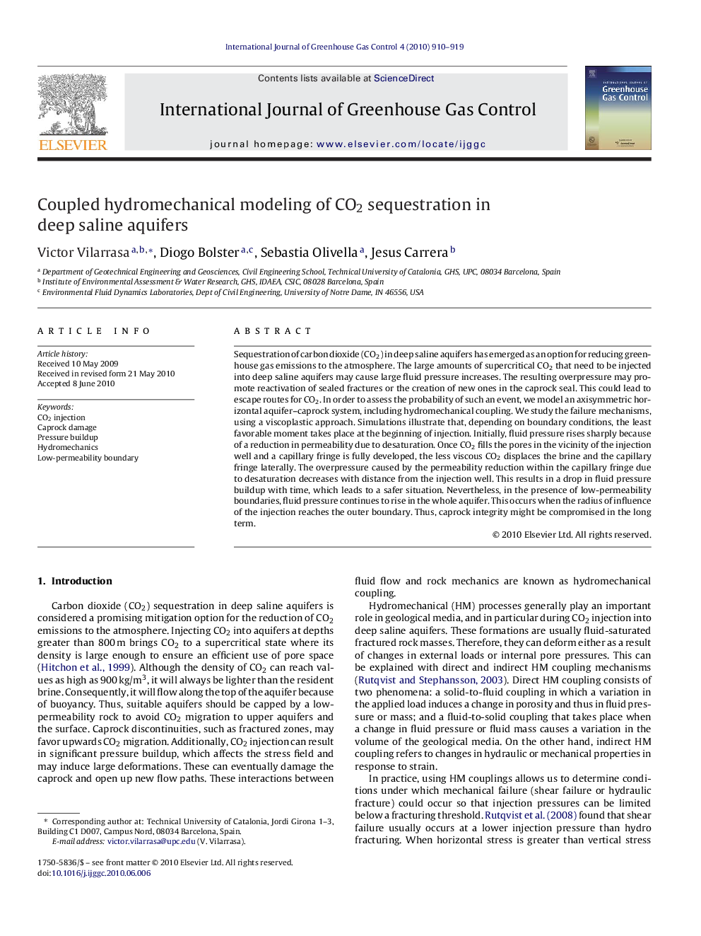 Coupled hydromechanical modeling of CO2 sequestration in deep saline aquifers