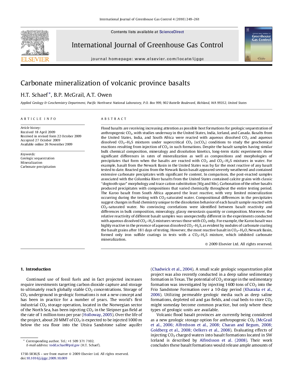 Carbonate mineralization of volcanic province basalts