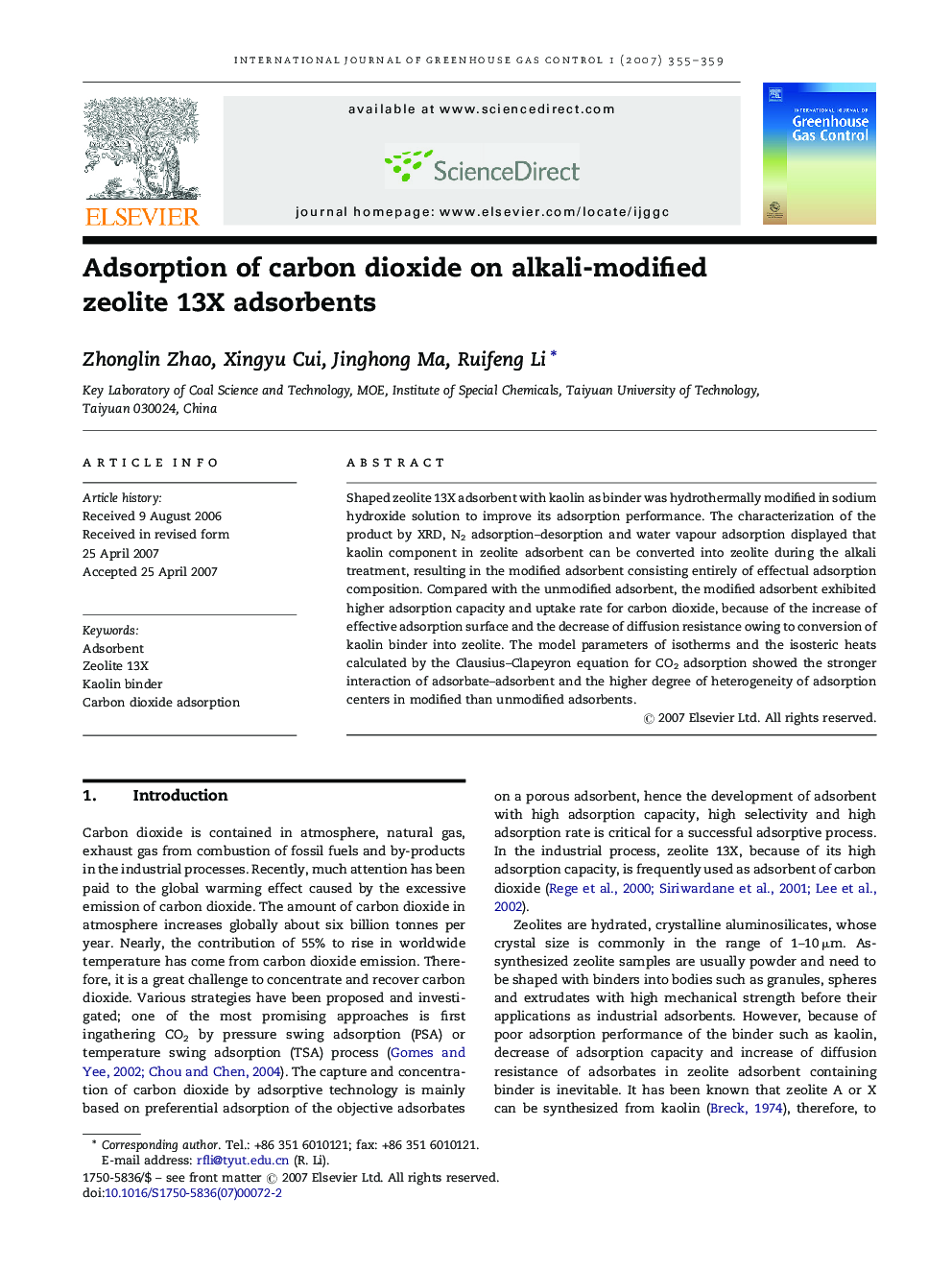 Adsorption of carbon dioxide on alkali-modified zeolite 13X adsorbents