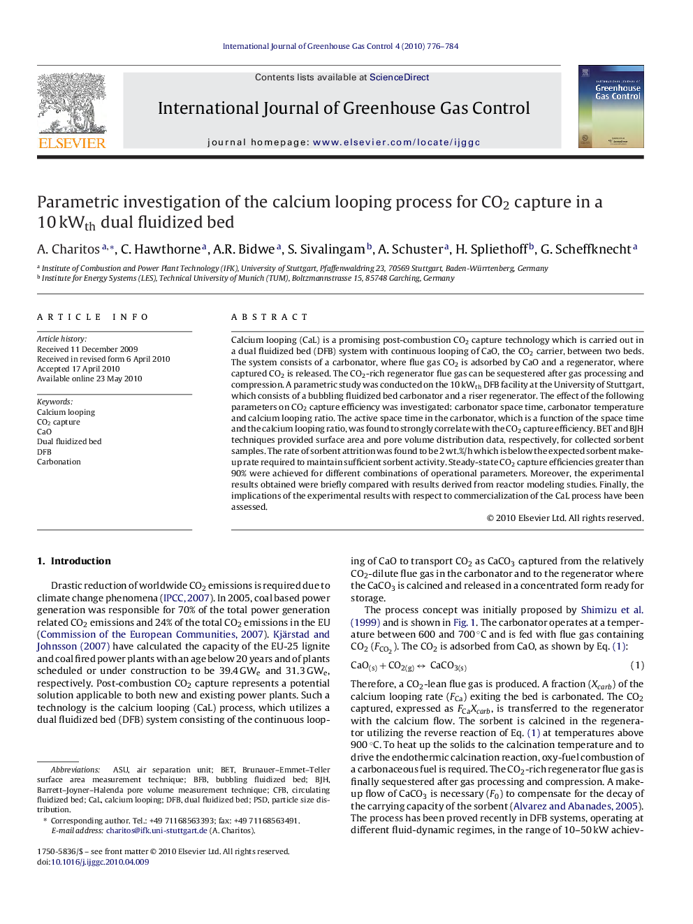 Parametric investigation of the calcium looping process for CO2 capture in a 10 kWth dual fluidized bed