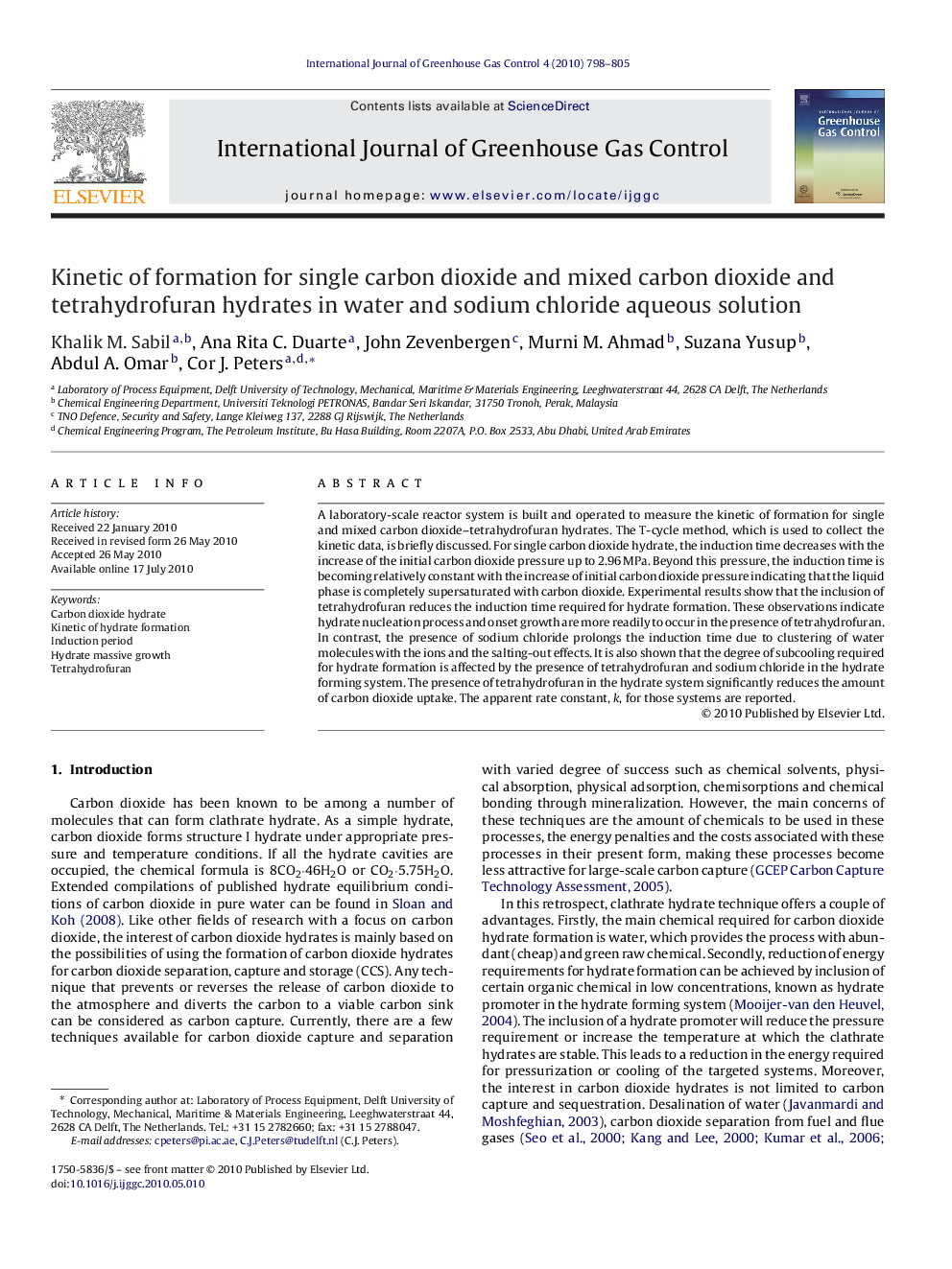 Kinetic of formation for single carbon dioxide and mixed carbon dioxide and tetrahydrofuran hydrates in water and sodium chloride aqueous solution