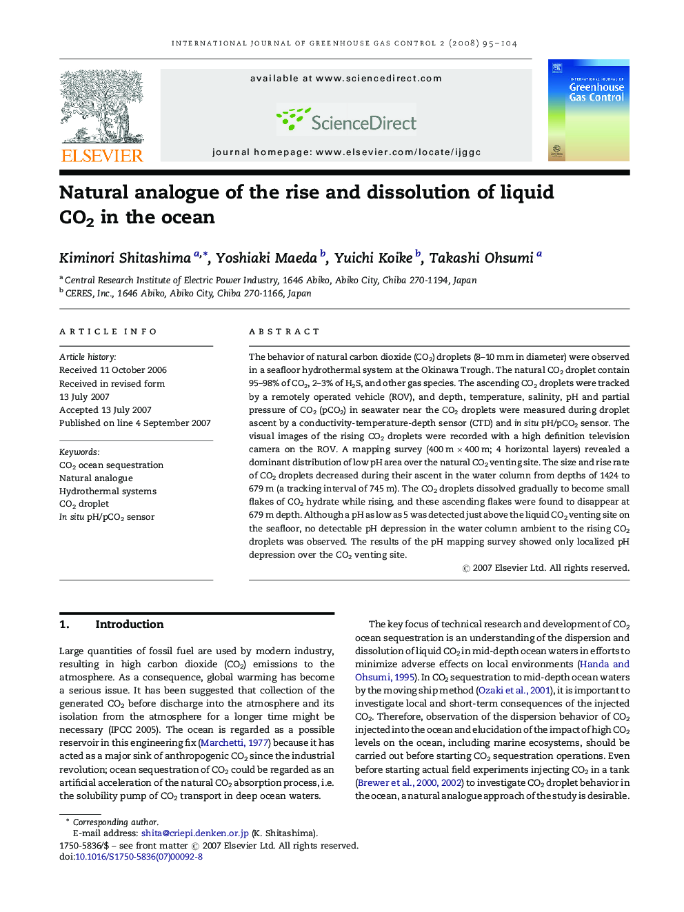 Natural analogue of the rise and dissolution of liquid CO2 in the ocean