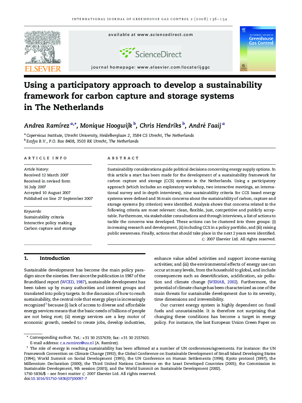 Using a participatory approach to develop a sustainability framework for carbon capture and storage systems in The Netherlands