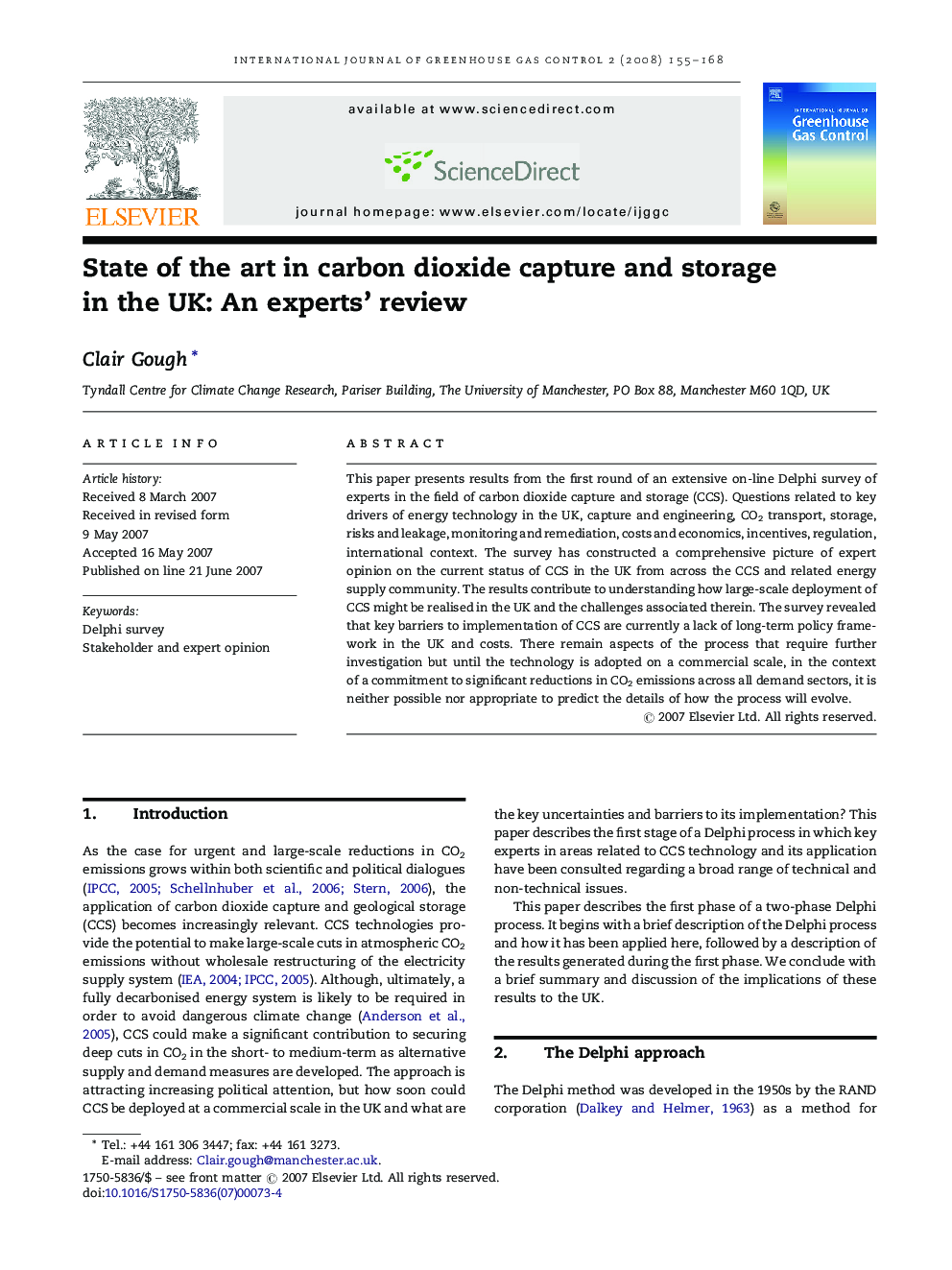 State of the art in carbon dioxide capture and storage in the UK: An experts’ review
