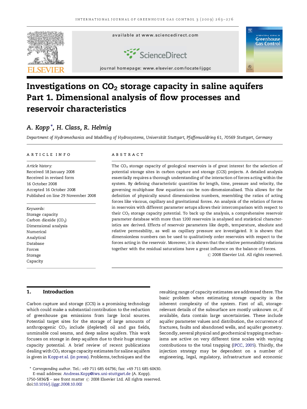 Investigations on CO2 storage capacity in saline aquifers: Part 1. Dimensional analysis of flow processes and reservoir characteristics