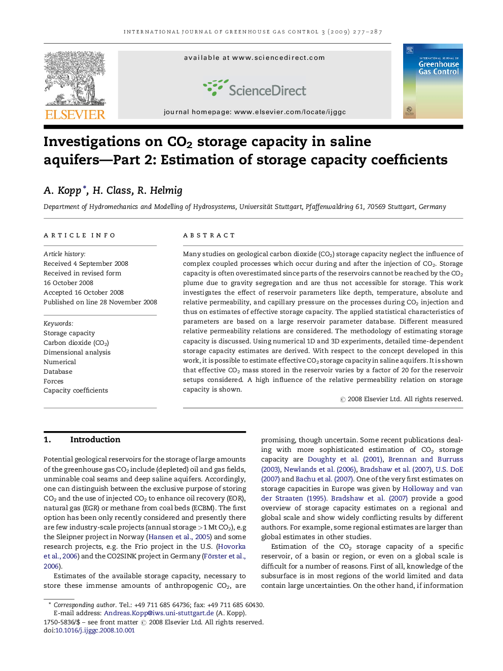 Investigations on CO2 storage capacity in saline aquifers—Part 2: Estimation of storage capacity coefficients