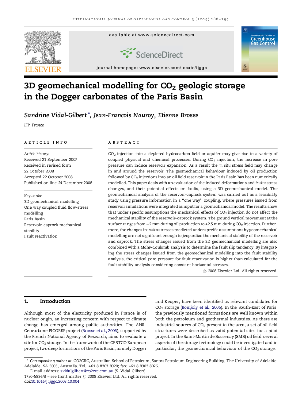 3D geomechanical modelling for CO2 geologic storage in the Dogger carbonates of the Paris Basin