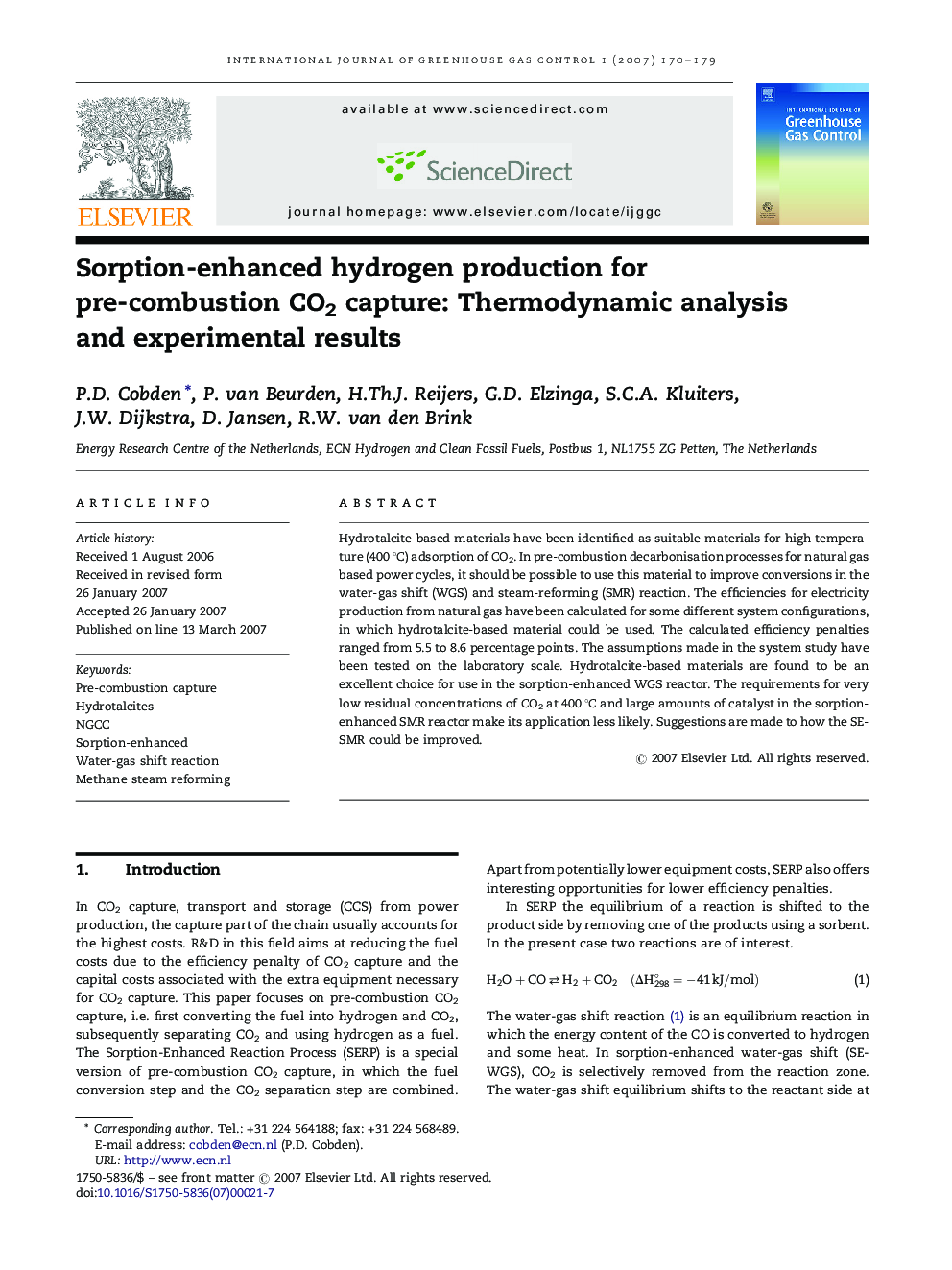 Sorption-enhanced hydrogen production for pre-combustion CO2 capture: Thermodynamic analysis and experimental results