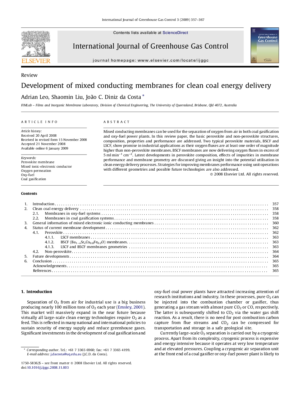 عکس صفحه اول مقاله: Development of mixed conducting membranes for clean coal energy delivery Development of mixed conducting membranes for clean coal energy delivery