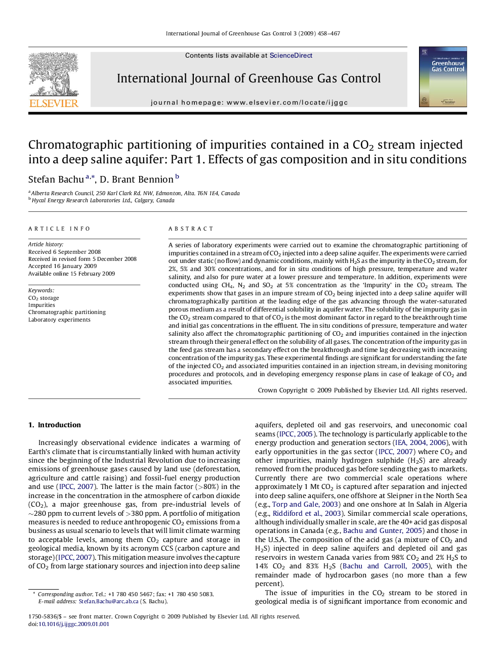 Chromatographic partitioning of impurities contained in a CO2 stream injected into a deep saline aquifer: Part 1. Effects of gas composition and in situ conditions