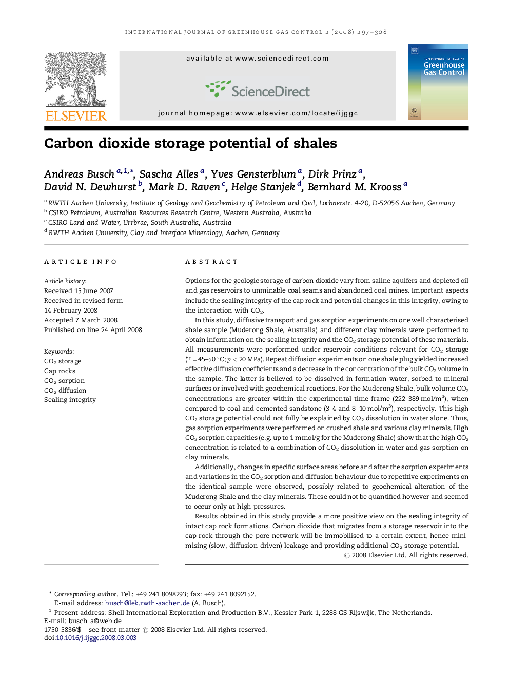 Carbon dioxide storage potential of shales