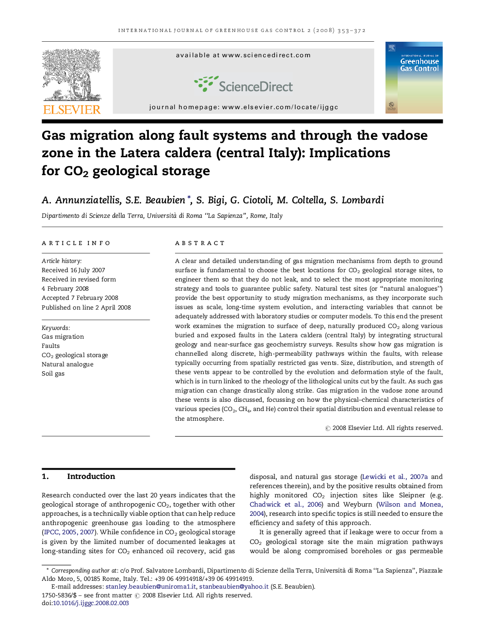 Gas migration along fault systems and through the vadose zone in the Latera caldera (central Italy): Implications for CO2 geological storage