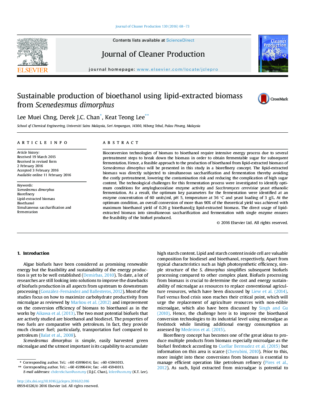 Sustainable production of bioethanol using lipid-extracted biomass from Scenedesmus dimorphus