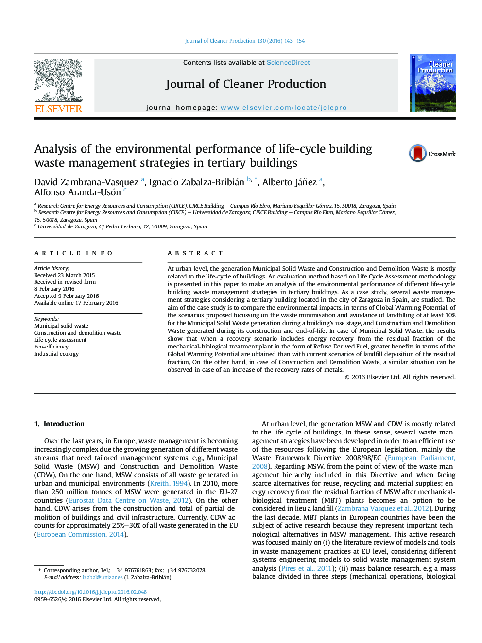 Analysis of the environmental performance of life-cycle building waste management strategies in tertiary buildings