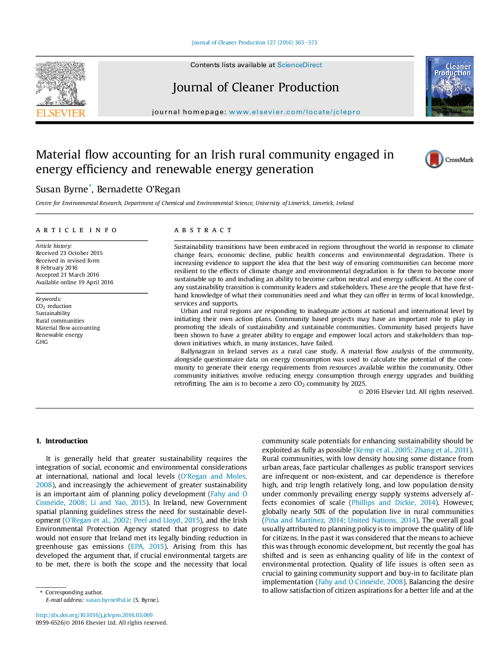 Material flow accounting for an Irish rural community engaged in energy efficiency and renewable energy generation