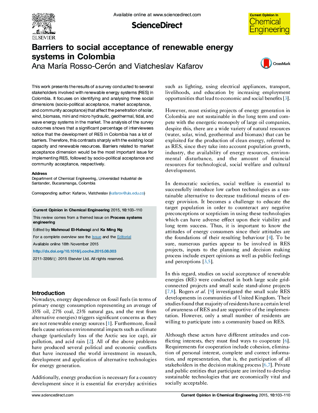 Barriers to social acceptance of renewable energy systems in Colombia