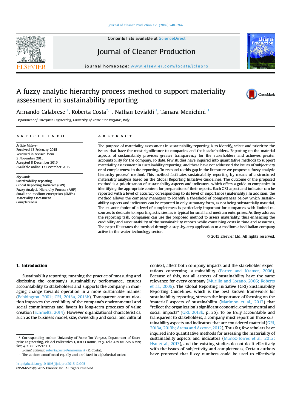 A fuzzy analytic hierarchy process method to support materiality assessment in sustainability reporting