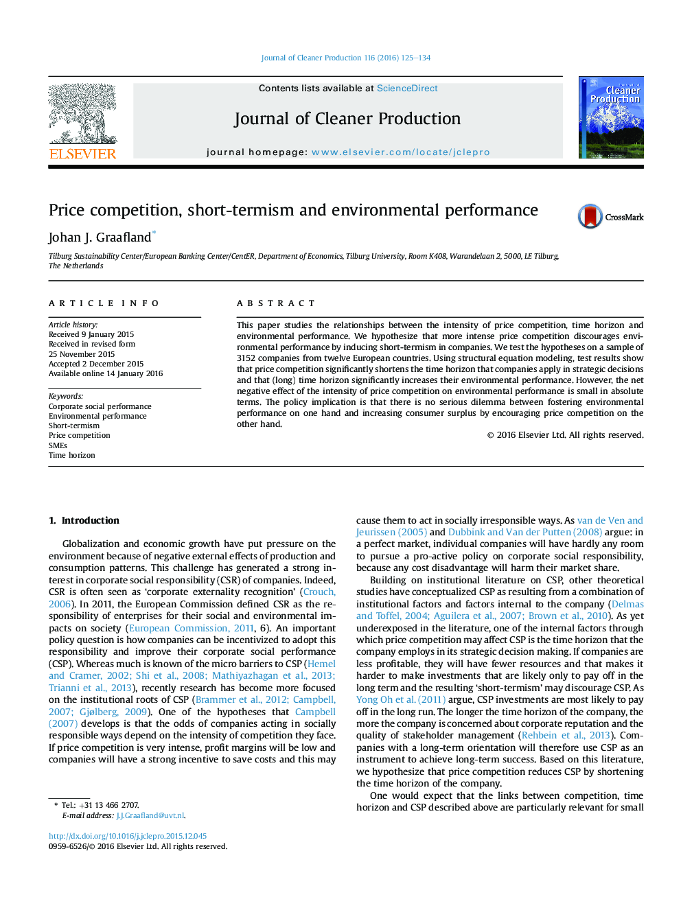 Price competition, short-termism and environmental performance