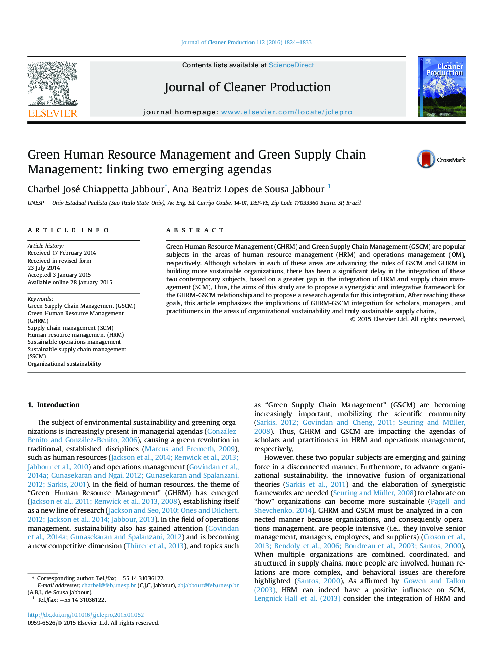 Green Human Resource Management and Green Supply Chain Management: linking two emerging agendas