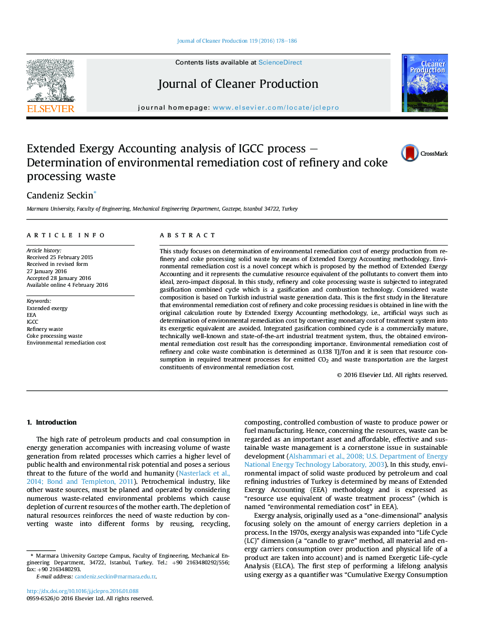 Extended Exergy Accounting analysis of IGCC process – Determination of environmental remediation cost of refinery and coke processing waste