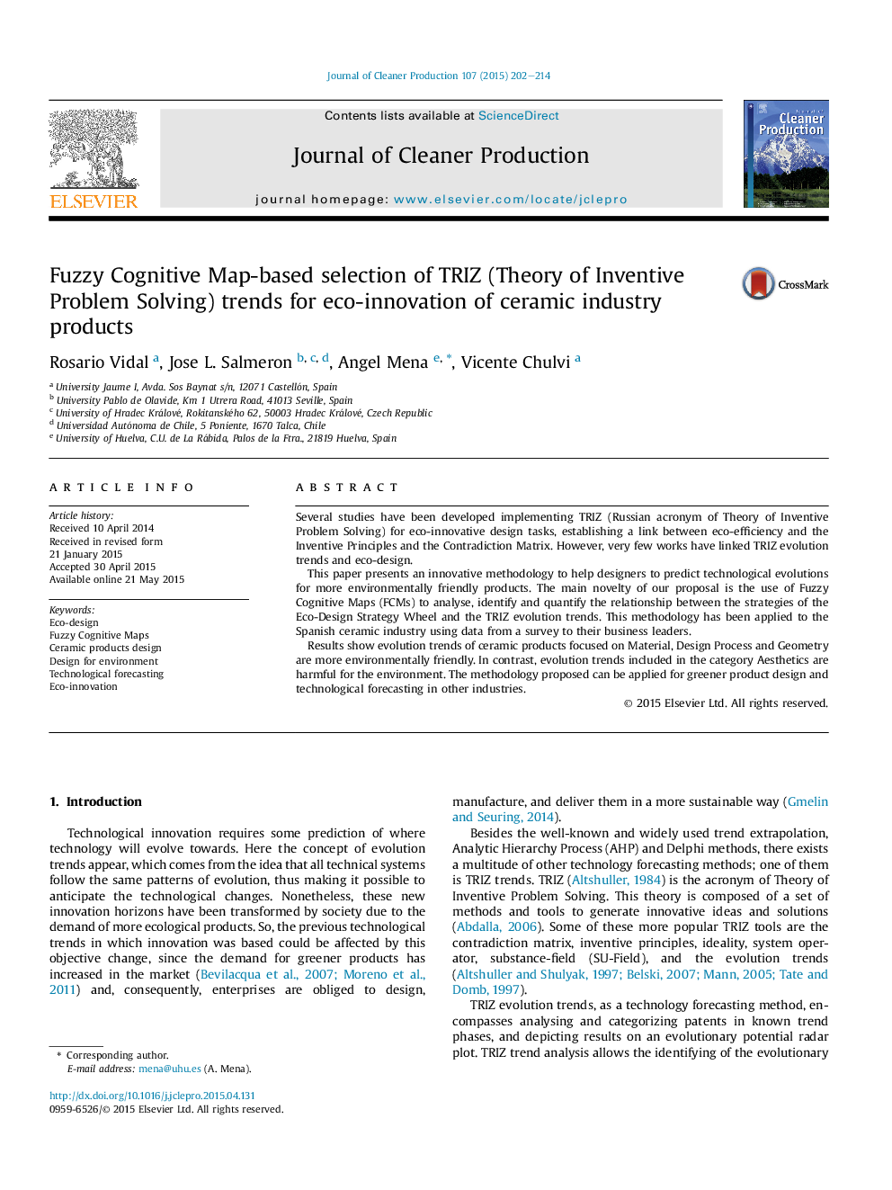 Fuzzy Cognitive Map-based selection of TRIZ (Theory of Inventive Problem Solving) trends for eco-innovation of ceramic industry products