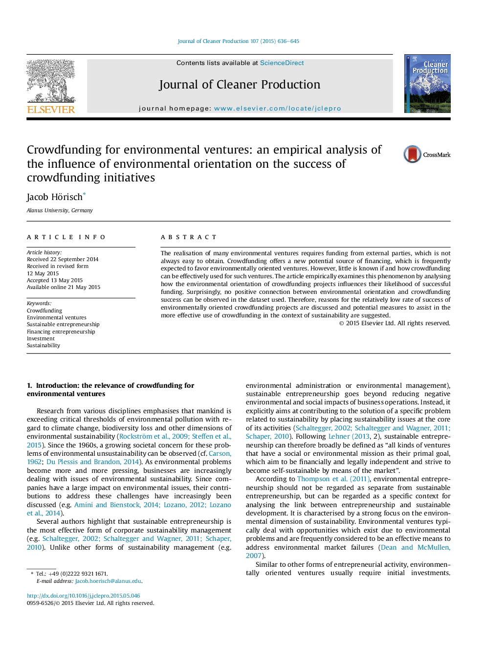 Crowdfunding for environmental ventures: an empirical analysis of the influence of environmental orientation on the success of crowdfunding initiatives