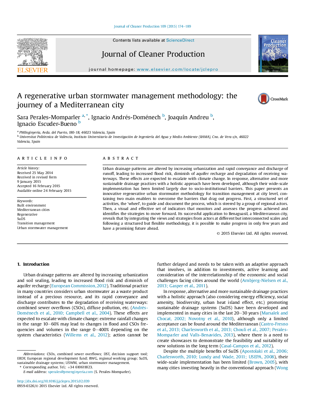 A regenerative urban stormwater management methodology: the journey of a Mediterranean city