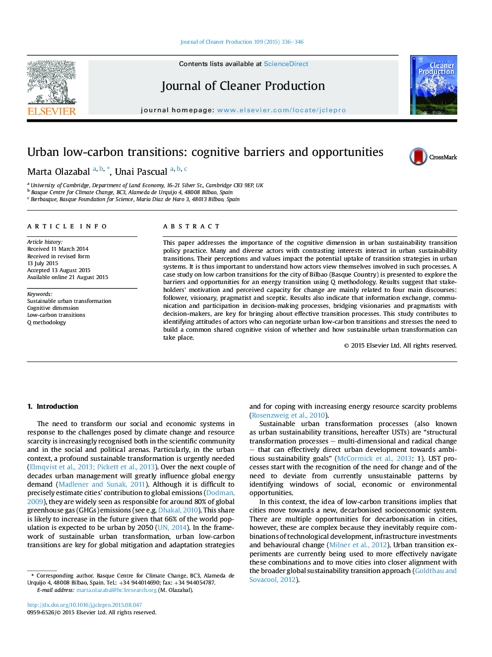 Urban low-carbon transitions: cognitive barriers and opportunities