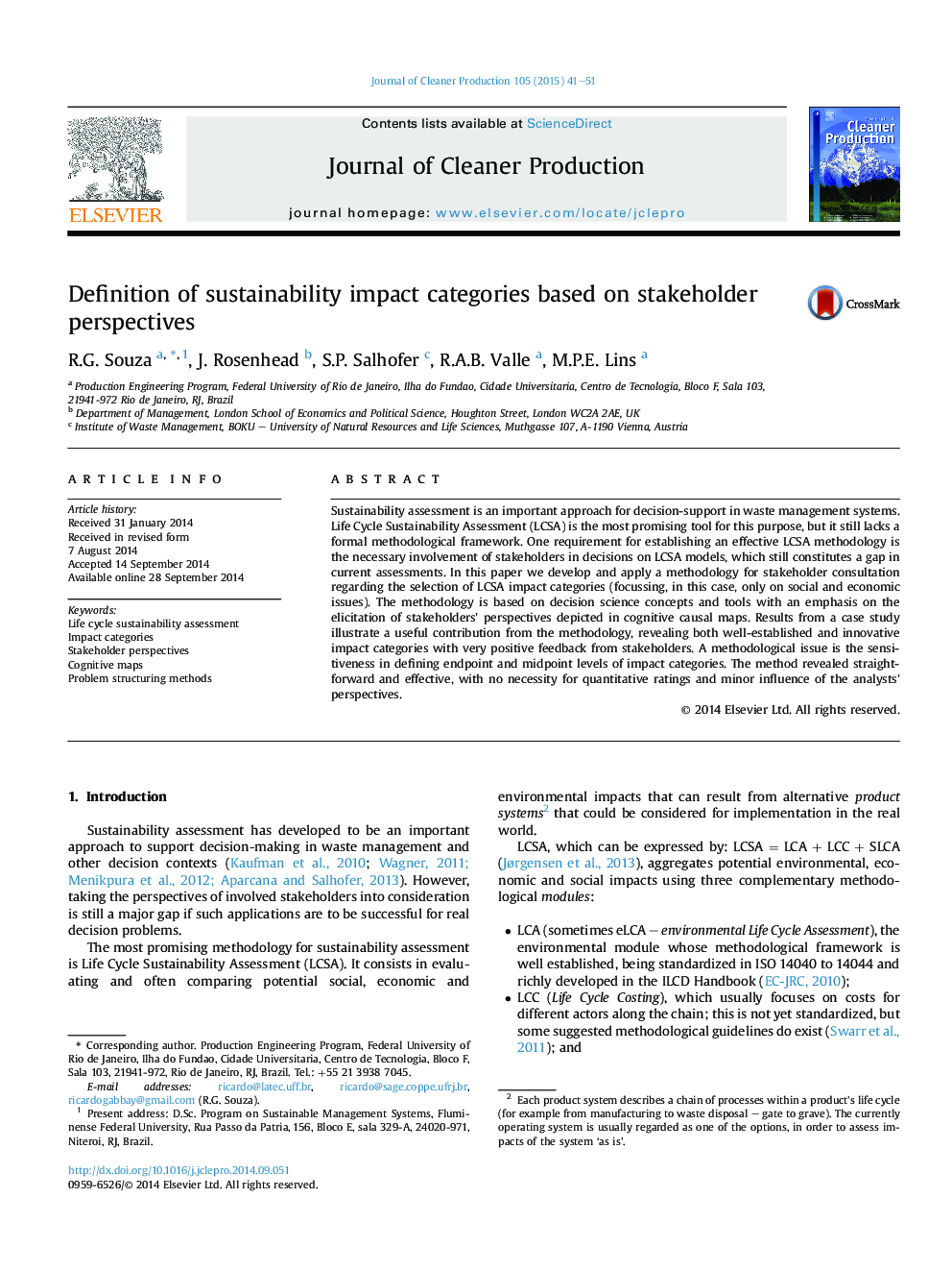 Definition of sustainability impact categories based on stakeholder perspectives