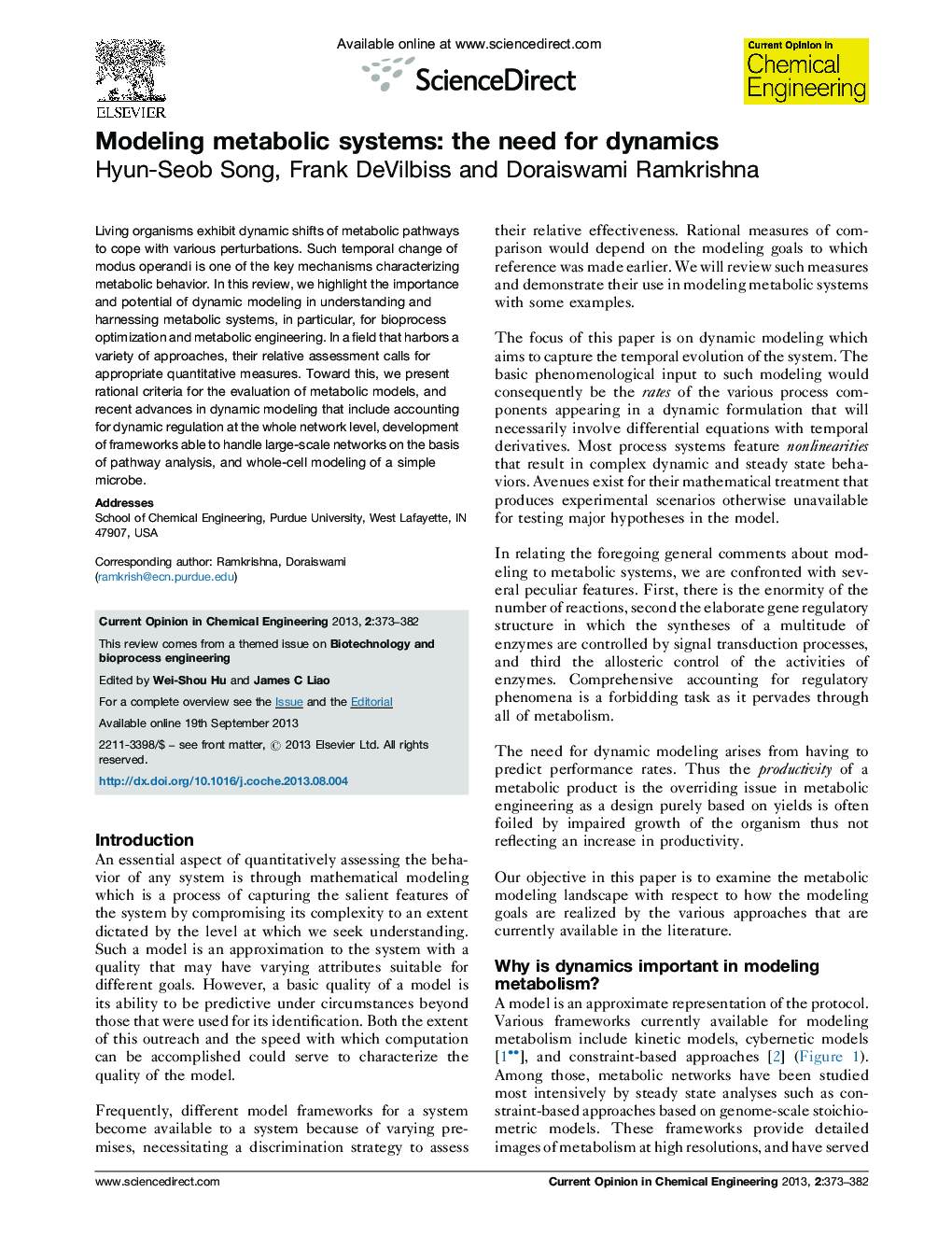 Modeling metabolic systems: the need for dynamics