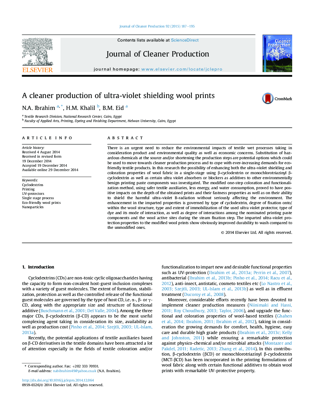 A cleaner production of ultra-violet shielding wool prints