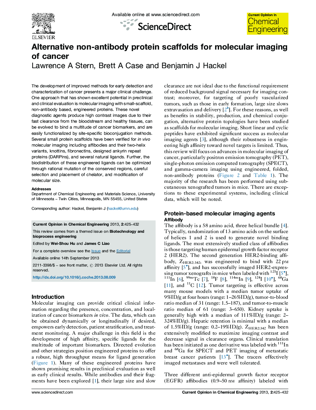 Alternative non-antibody protein scaffolds for molecular imaging of cancer