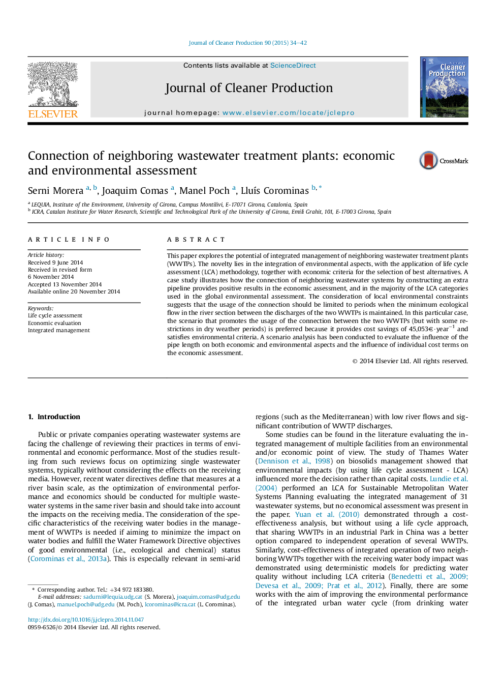 Connection of neighboring wastewater treatment plants: economic and environmental assessment