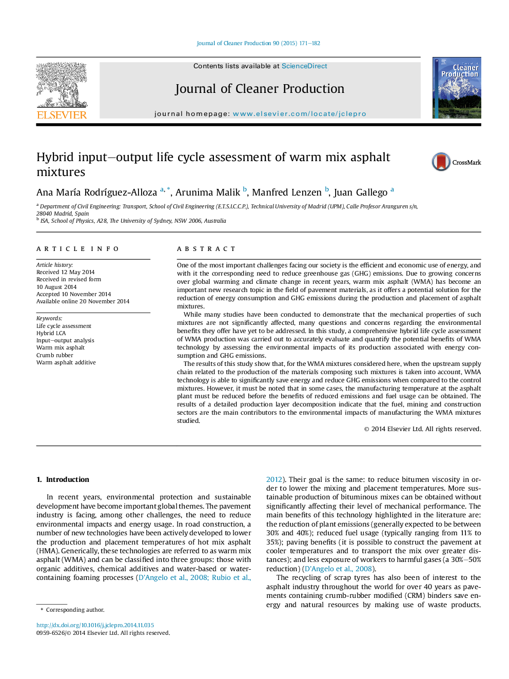 Hybrid input–output life cycle assessment of warm mix asphalt mixtures