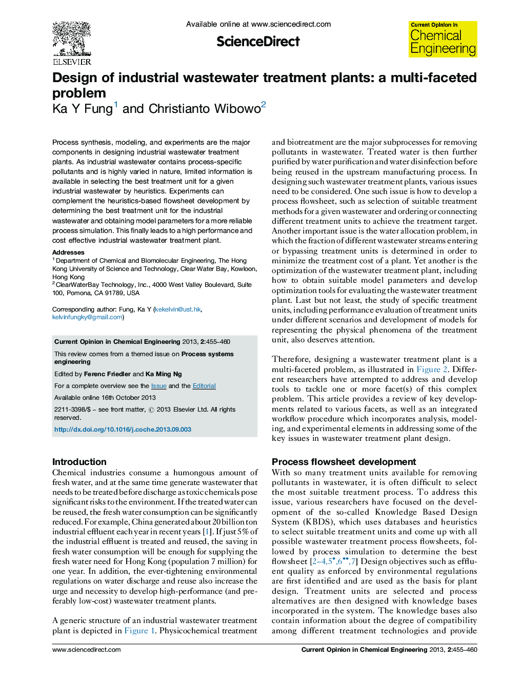 Design of industrial wastewater treatment plants: a multi-faceted problem