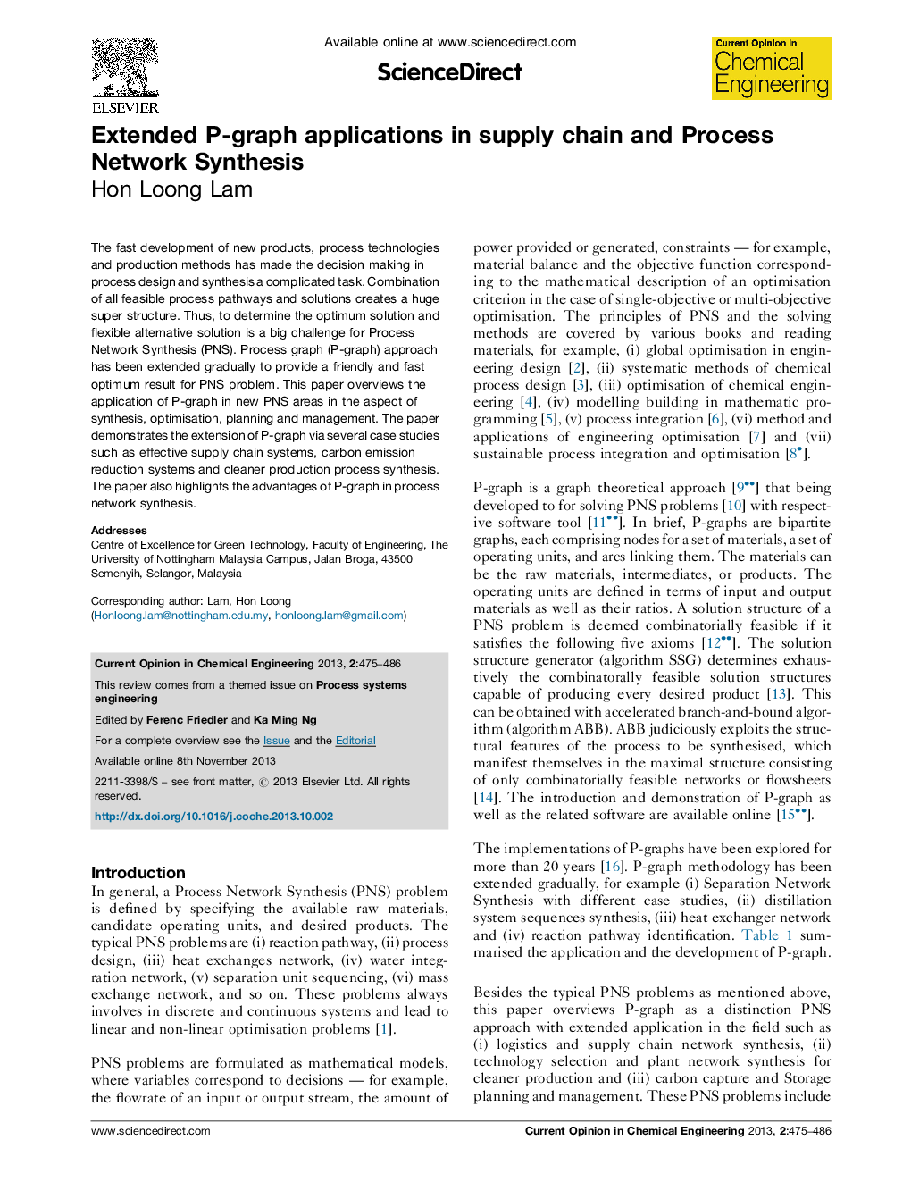 Extended P-graph applications in supply chain and Process Network Synthesis