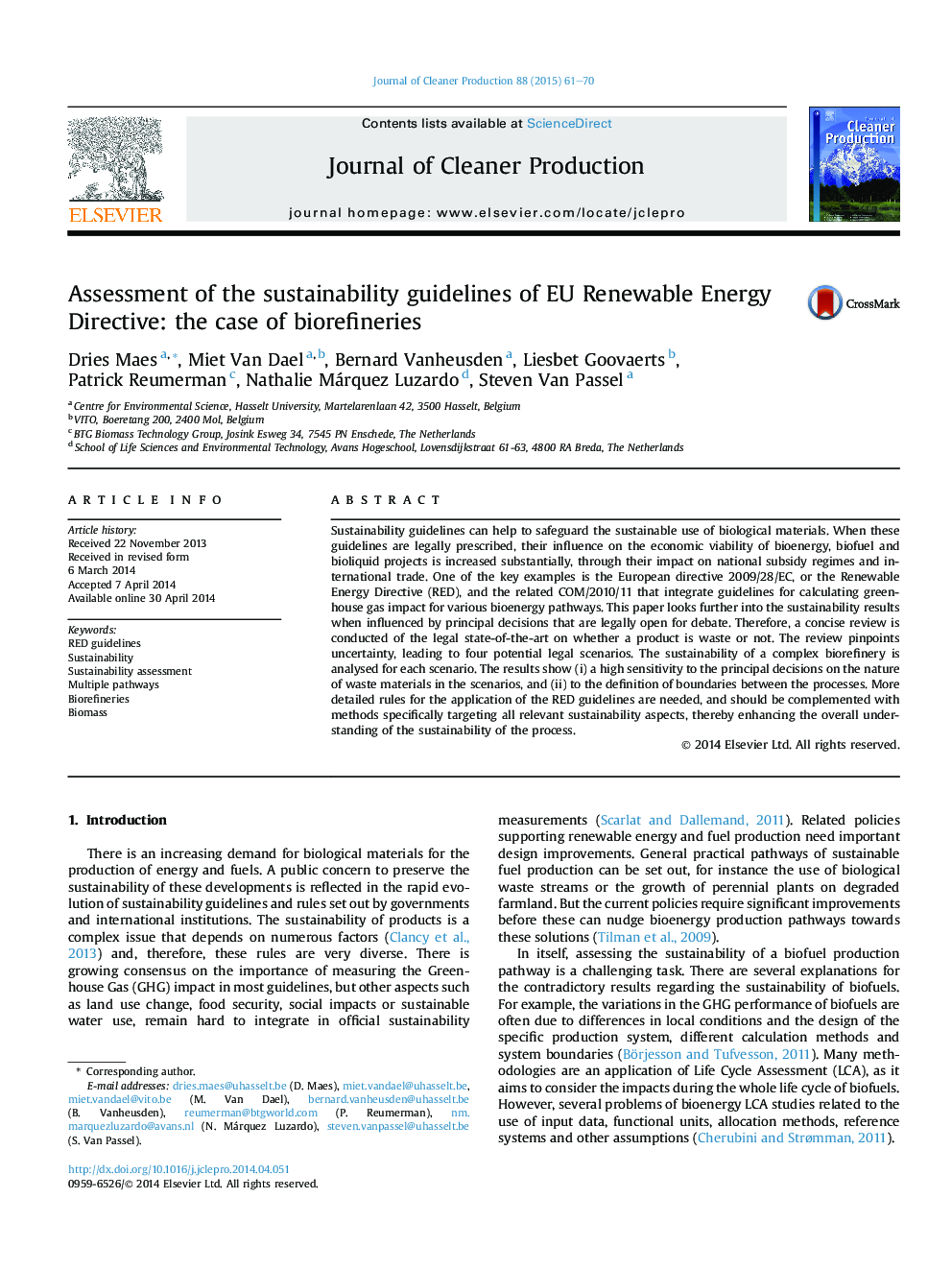 ارزیابی دستورالعمل های پایداری اتحادیه اروپا در مورد انرژی های تجدید پذیر: مورد سوخت زیستی 