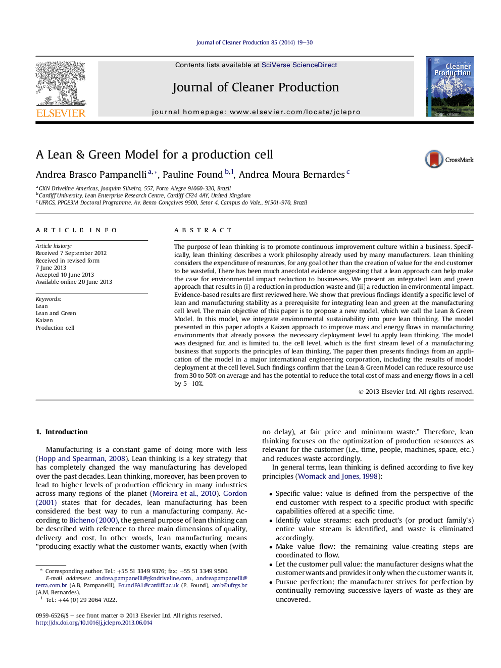 A Lean & Green Model for a production cell