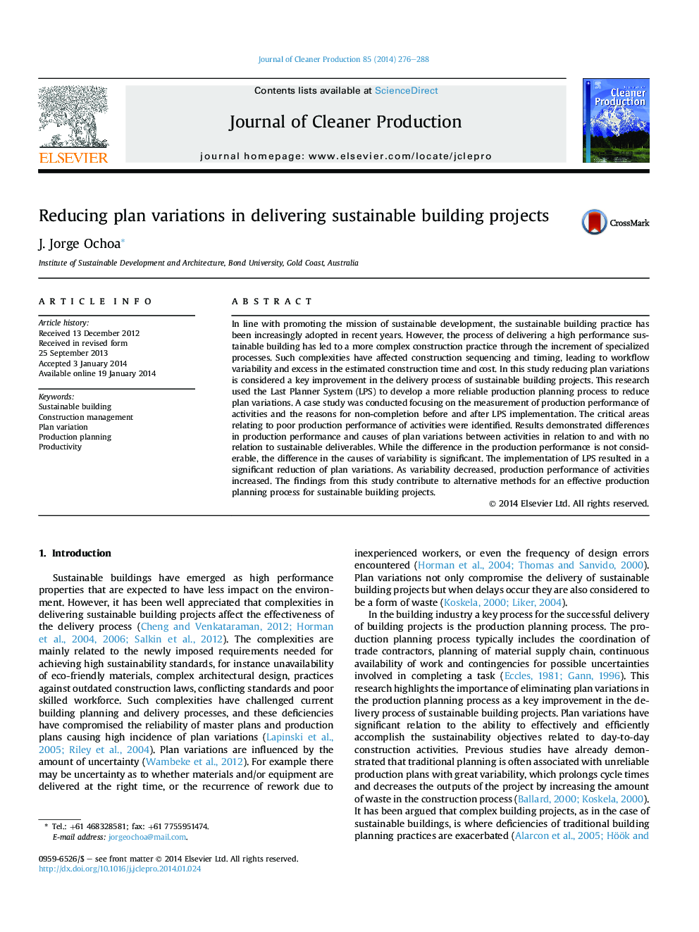 Reducing plan variations in delivering sustainable building projects