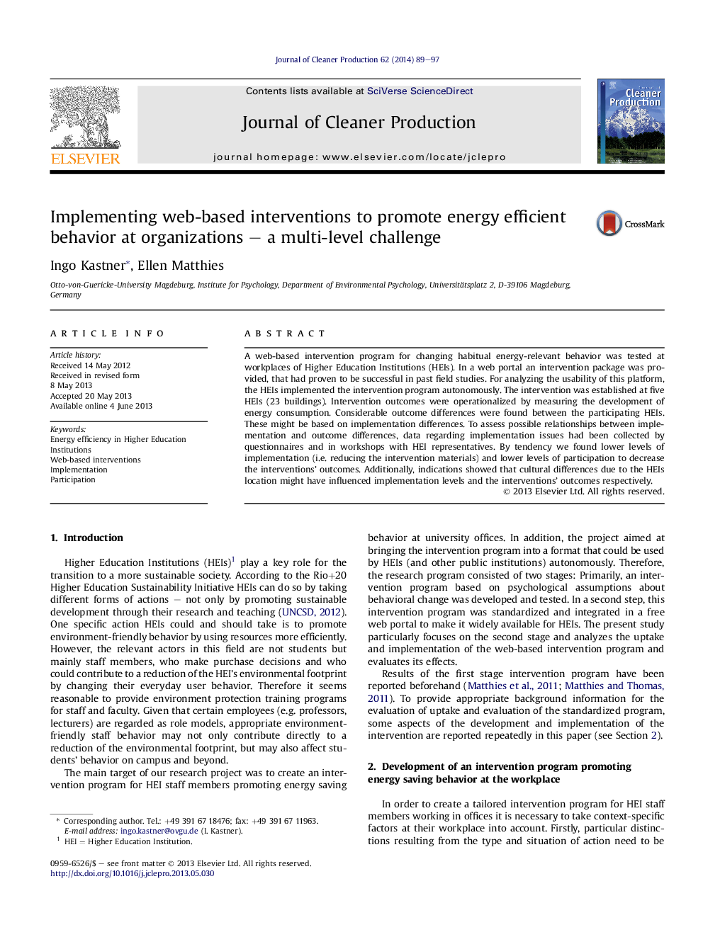 Implementing web-based interventions to promote energy efficient behavior at organizations – a multi-level challenge